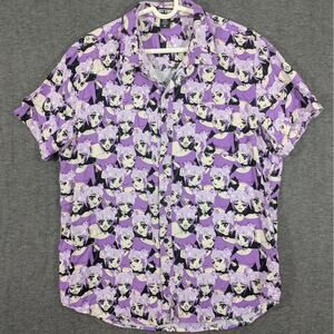 Hot Topic Men's Purple All Over Print Anime Girl Short Sleeve Button Down Size L